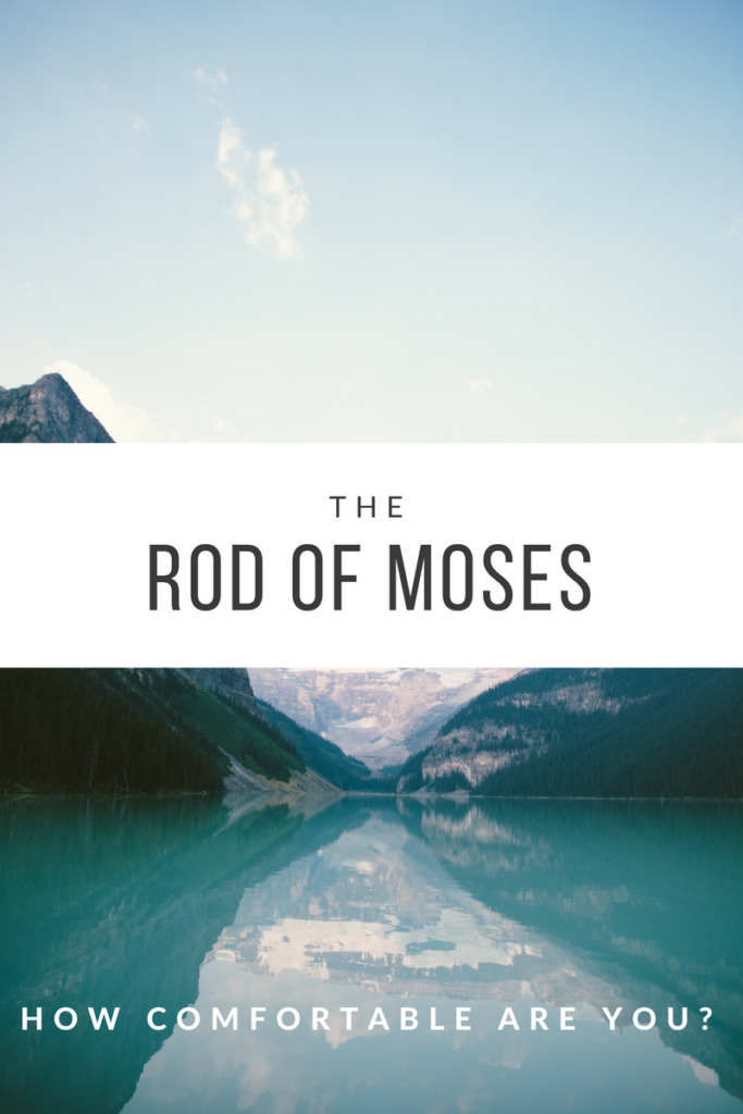 lake and mountain with words rod of moses